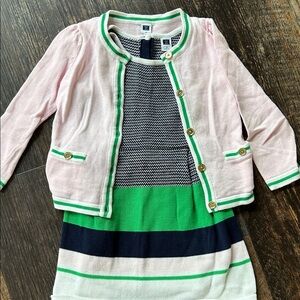 Janie and Jack Pink and Green Kids Dress and Cardigan
